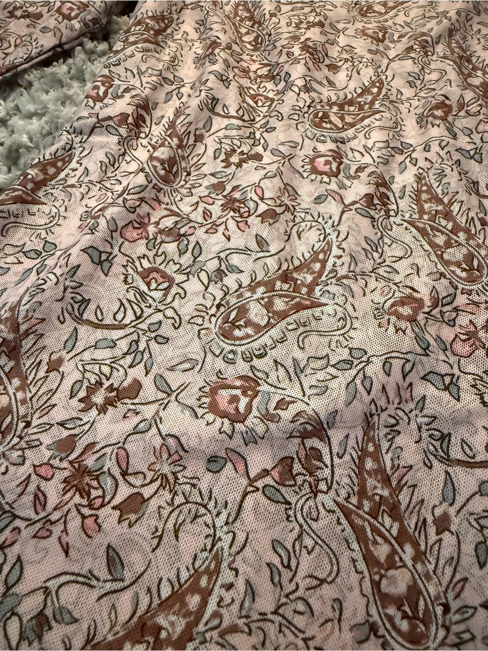 Pink Lily Long Sleeve Paisley Floral Top in Blush and Brown